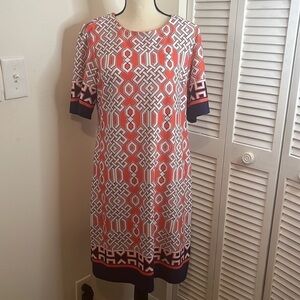Madison Leigh Red and Blue Geometric Print Shift Dress. Size 10